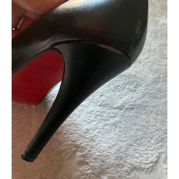 Christian Louboutin Sz.7.5/38 Black Leather Very Prive Peep Toe Platform Pumps - Picture 8 of 15